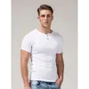 Shirt Men's Short Sleeved T-shirt Henry Collar American Pure Cotton Tight Fitting Sports and Fiess Top