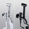 Gouden massief messing bidet kranen koud water toilet hoek klep handheld grijze douche bidet spuit spuiter muur gemonteerd bidet set chroom