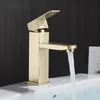 Nekjcag Brushed Gold Bathroom Basin Faucet Single Lever Bathroom Vessel Sink Faucet Hot Cold Mixer Tap Deck Mounted