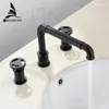 Robinets de bassin Retro Industrial Style Matte Black Color Robinets d'évier de salle de bain 3 trous à double poignée chaude et à eau froide robinet 20A10R