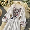 Casual Dresses Long Slleve O Neck Dress For Women Spring Autumn Ethnic Floral Embroidery Boho Vestidos Party Cotton Linen Loose