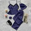 مثيرة Nightwear v-neck pajamas ساتان قطعتين من الحزام المصرفيات نوم مجموعة النساء ملابس البيجام