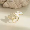 High End Vancefe Brand Designer Rings for Women Shell Temperament Butterfly Micro Inlaid Ring 18K Real Gold Electropated Ring Senior Brand Logo Designer smycken