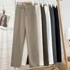 Pantalon féminin mode élastique haute taille femmes 2024 printemps décontracté lâche solide pantalon droit de bureau dames travail