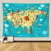 Nordic Style Animal World Map Tapestry Wall Hanging Children's Room Living Room Decor Beach Towel Thin Blanket Yoga Shawl Mat