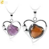 CSJA Reiki Stone Natural Heart Pendant Collier guérison Amethystes Colliers de cristal rose pour hommes femmes bijoux Accessori G920