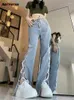 Kadınlar Aotvotee Asimetrik Yüksek Kadınlar için Wanded 2024 Moda Sokak Giyim İnce Flare Pants Vintage Dantel Yukarı Tam Uzunluk