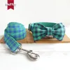 MUTTCO CLARA COLAR CLARA MUTTCO Tag The Blue Green Green Plaid Anti-Lost Pet Supplies 5 Tamanhos Udc073