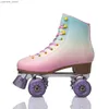 Patinadores en línea de rolleros moda cómoda gamuza patines verdes zapatos patins de aleación de aluminio Soporte de aluminio adulto hilera doble púrpura transparente 4 ruedas y240410