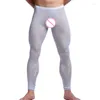 Roupa térmica masculina Homens sexy sexy johns johns gelo seda deslize homme fitness sleepwear calça as calças verem através de perneiras ultrafinas gays gay