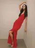 Urban Sexy Dresses Ruffles Red Elegant Maxi Dresses For Women 2024 Backless Split Sexig Chiffon Dress Red Long Christmas Wedding Party Dress Luxury 240410