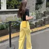 Dżinsy damskie 2024 Kobieta swobodna wysoka talia szerokiej nogi dżinsowe spodnie długie żółte dziury spodnie streetwear vintage harajuku prosto