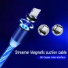 2.4A Streamer LED Magnetic Mobile Phone Chabling Cable för iPhone Samsung Oppo Micro USB Typ C Flowing Light Magnet laddningstråd