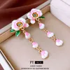 Sier Needle, Water Oil Drops, Flower Tassel Personalized, Fresh, Sweet, Elegant Korean Instagram Style Earrings, Female