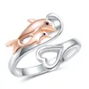 925 Vave du cœur argent sterling animal mignon mère fille Dolphin Ring Sea Ocean Cadeaux de bijoux pour la fête des mères pour femmes maman