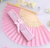 personalized wedding favors Silk Fold hand Fan in pink white black Luxurious Elegant LaserCut Gift Box1629912