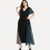 Plus Size Vneck Summer Elegant Chiffon Party Dress Women Short Sleeve Maxi Casual Sash Waist Evening 6XL 240410