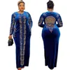 Sammet maxi klänning afrikanska kläder för kvinnor bokstäver robe africa kläd paljetter o nack korta ärmklänningar plus storlek 4x 240319