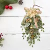 Decorative Flowers Christmas Wreath Pre-Lit Artificial Teardrop Golden Flower Tree With Berries And Bow For Holiday