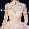 arabic Long Sleeves Pearls Tulle Princess Bridal Ball Gowns Plus Size Country Vintage Lace dubai Wedding Dresses garden Bridal Gowns Robe De Mariage Dresses Vestido