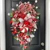 Decorative Flowers Christmas Wreath Candy Cane Bow Garland Ornament Xmas Front Door Wall Hanging Decorations Home Decor Navidad