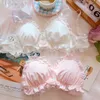 달콤한 작은 딸기 자수 Bralette ~ 달콤하고 귀여운 일본 소녀 속옷 소프트 소녀 없음 스틸 반지 연꽃 잎 브라 세트