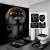 African American Black Girl Polyester Shower Curtain with Hook Bathroom Bath Mat Non-Slip Rug Toilet Cover Set Modern Home Decor