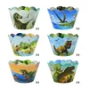 24pcs dinozaur urodziny Cupcake Opakowania Dino Roar Jungle Safari Cake Topper Cake Kubek na baby shower dzieci jurajskie wystrój imprezy