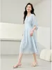 Sukienki swobodne Vimly jasnoniebieskie eleganckie trzy ćwierć rękawowe sukienki szyfonowe kobiety 2024 wiosenna linia A Parrella koronka MIDI M5982