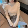 Women Sweters Lucyever Pearls o Neck Slim Women Y Knitted Puff Rleeve Skocznicy Kobieta 2023 Spring Fashion Eleganckie topy Majer Drop Deli Dhmec