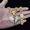 Anhänger Halsketten Männer Frauen Hip Hop Hop Out Bling Heart Halskette mit 13mm Rhombus Kubaner Kette HipHop Mode Schmuck Geschenk 230613