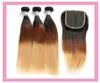 Brazilian Jungfrau Haar 1B 4 27 Ombre menschliches Haar Straight 3 Bündel mit 4x4 Spitzenverschluss mit Baby Haar Straight 1b427 Drei Ton5626324