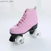 Skates à rouleaux en ligne 2020 Nouveaux rouleaux en cuir microfibre Skates homme femme chaussures de patine à extérieur 4 roues Blue Pink 34-44 Europe Taille Y240410