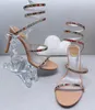 Rene Caovilla Sandals Crystal verfraaid met Rhinestone High Heels Designer Dames High Heel Luxe Designer enkel rond Evening Jurk Shoes Snake Stilettos.