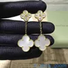 Seiko edycja najlepsza marka Vancefe kolczyki Nowa wersja wysokiej wersji v Gold Full Diamond Double Flower Clover For Designer Designer Brand Logo Endrave Earring