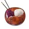 Wooden Yarn Bowl Knitting Wool Holder Yarn Storage Round Basket With Lid & 2 Holes Handmade Craft Crochet Kit Organizer Gift