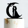 Halloween Wedding Cake Topper Acrylic Black Mirror Glitter Gold Bride And Groom Horror Halloween Party Baking Dessert Decoration