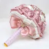 カスタマイズ可能な結婚式ブーケ花嫁花嫁革ピンクのクリスタルシルク人工ローズ手作りの結婚式の小道具W307