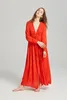 Casual Dresses Boho Floral Embroidery Maxi Dress Women Vintage Deep V-Neck Full Sleeve Red Rayon Summer Loose Beach Sexig