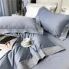 Bedding Sets 2024 High-end Light Luxury Style Long-staple Cotton Four-piece Set Pure Sate Embroidery Quilt Blue Color