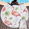 Flamingo blommor runda strandhanddukar mjuka sommar baddusch handduk yogamat bikini täcker filt med dragsko ryggsäckväska