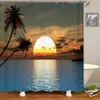 Sjön Sea Beach Sunset Dusk Coconut Tree Duschgardiner Badrumsgardin Frab Waterproof Polyester Bath Curtain med krokar