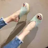 Slipare Sandals Pok Heel 2020 Ny koreansk utgåva Solid Color Woven Hemp Rope Slippers för kvinnor H240410
