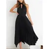 Grundläggande avslappnade klänningar kvinnor s satin cutout halter hals ärmlös formell ruched irregar hem flowy party cocktail maxi klänning droppe delive dhmn4