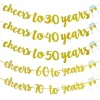 Skål till 30 40 50 60 70 år och Champagne Glasses Gold Glitter Banner för 21: e 30: e 40: e 60: e 70 -årsdagen