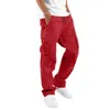 Pantalon de cargaison rouge mâle multi-poches élastiques cordons de sweet élastiques pantalons cargo masculins couleurs solides pantalon de longueur de plancher 240408