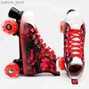 Inline rolschaatsen dubbele rij rolschaatsen rode volwassen jongens ademend comfortabel canvas lumineuze 4 wielen glijdende sneaker beginner y240410