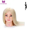 Frisör mannequin head 100% riktigt mänskligt hår för frisyrer frisör curling träning träning huvudet med stativ dollhuvud