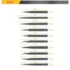 Nouvelles pinces d'arrivée 12 pièces ESD Tweezers Tools Kit Multi-standard en acier inoxydable non magnétique avec sac de rangement