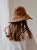 12cm幅の縁のバケツハット女性屋外夏折りたたみ式大きな太陽の帽子大型100％コットンパナマボブ240410